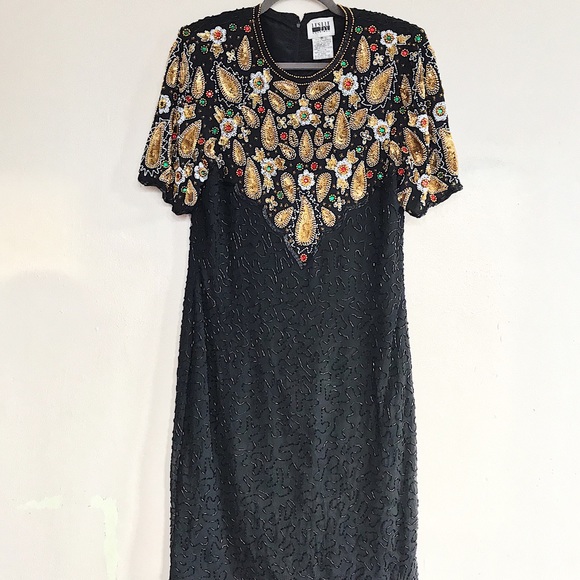 Vintage Beaded Silk Cocktail Dress - Picture 2 of 6